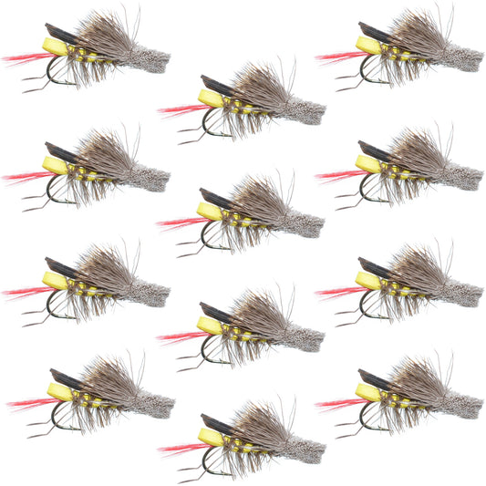 Daves Hopper Yellow Foam Body Grasshopper Fly - 1 Dozen Flies  Size 10