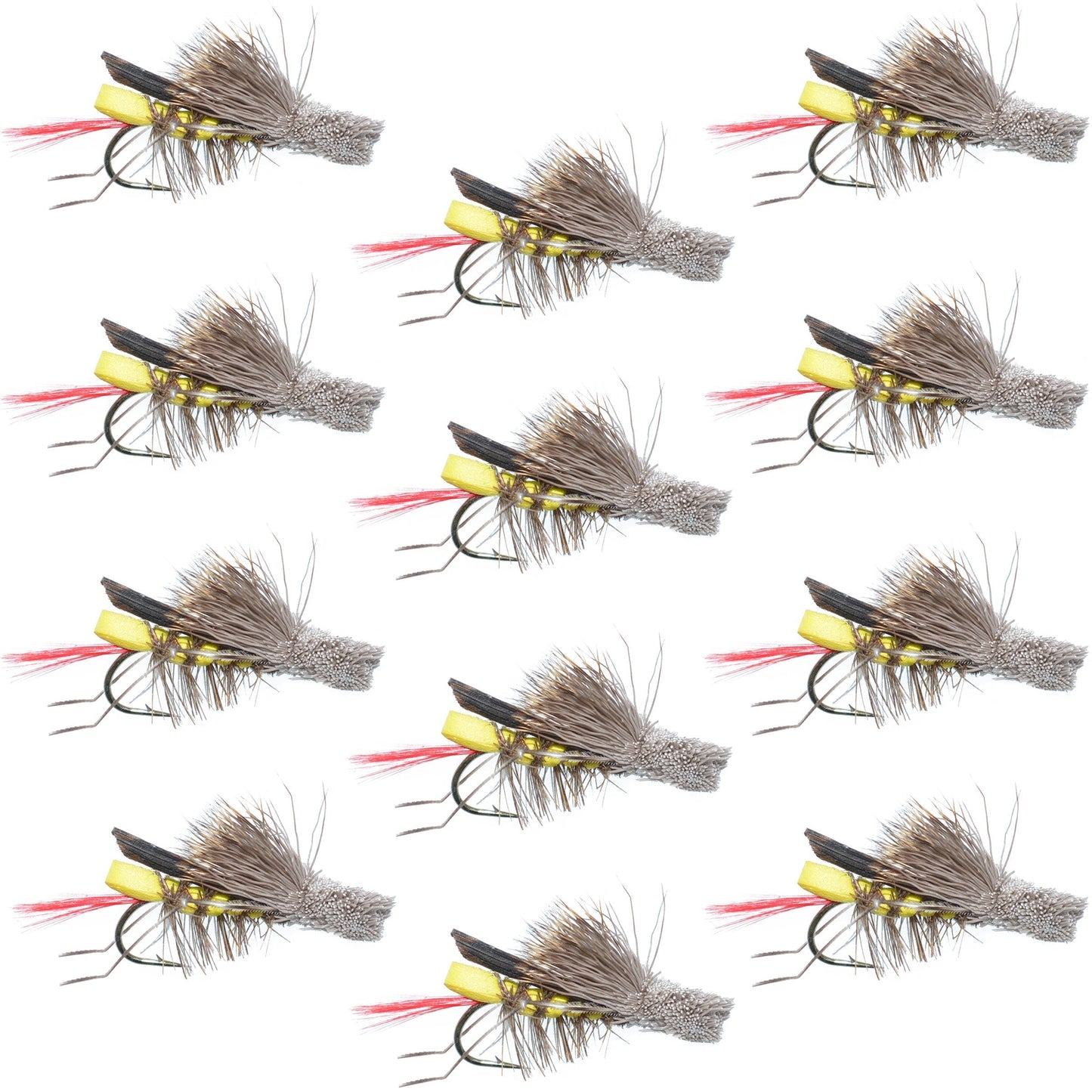 Daves Hopper Yellow Foam Body Grasshopper Fly - 1 Dozen Flies Hook Size 8