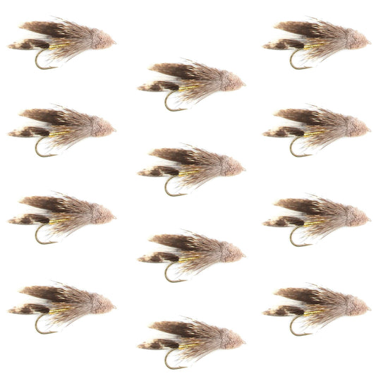 Muddler Minnow Streamer Fishing Fly - 12 Flies Hook Size 8