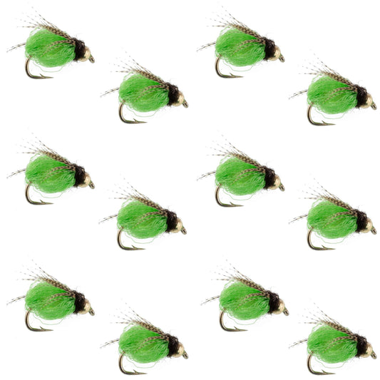 Bead Head LaFontaine Green Deep Sparkle Caddis Pupa - 12 Flies Size 12