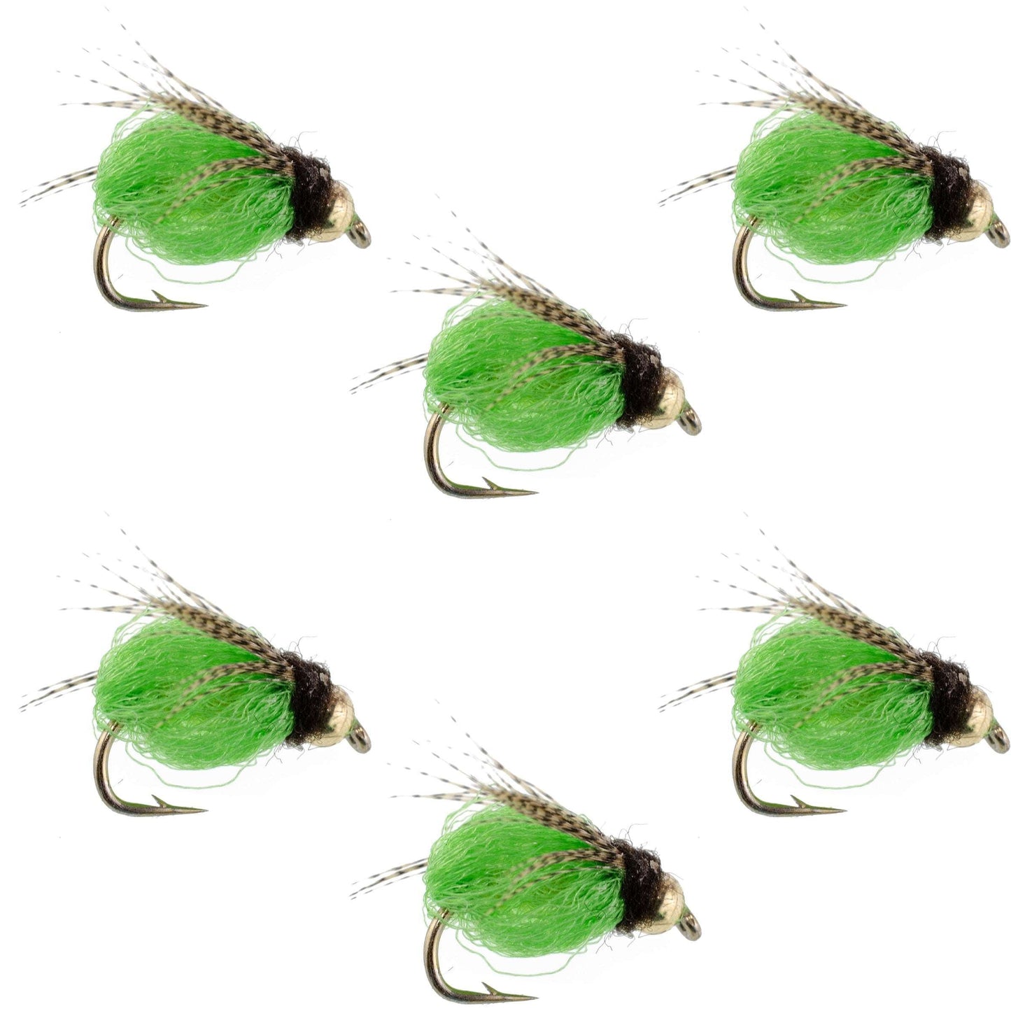 Bead Head LaFontaine Bright Green Deep Sparkle Caddis Pupa - 6 Flies Hook Size 18
