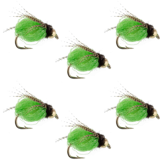 Bead Head LaFontaine Bright Green Deep Sparkle Caddis Pupa - 6 Flies Hook Size 18