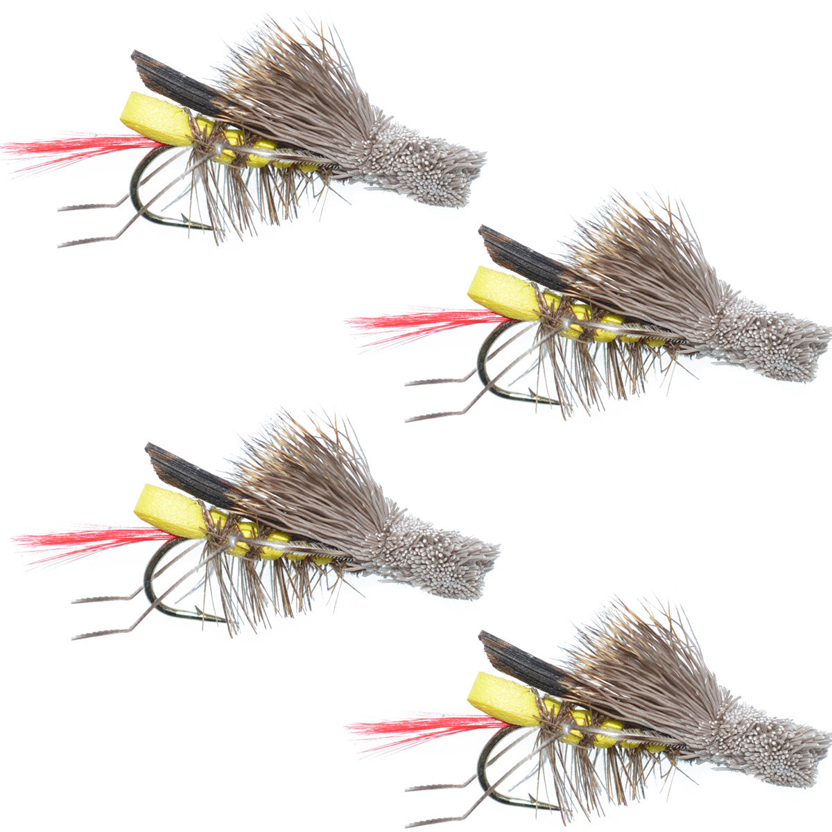 4 Pack Daves Hopper Yellow Foam Body Grasshopper Fly - Hook Size 10