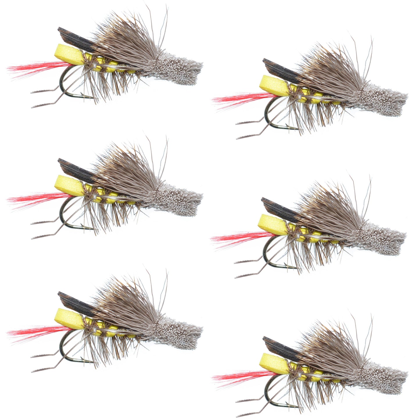 Daves Hopper Yellow Foam Body Grasshopper Fly - 6 Flies Hook Size 12