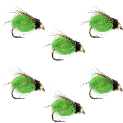 Bead Head LaFontaine Bright Green Deep Sparkle Caddis Pupa - 6 Flies Hook Size 16