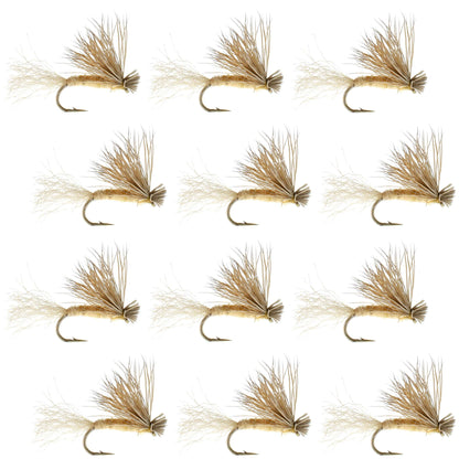 Barbless Tan X Caddis Emerging Caddis Adult Fly - 12 Flies Size 18