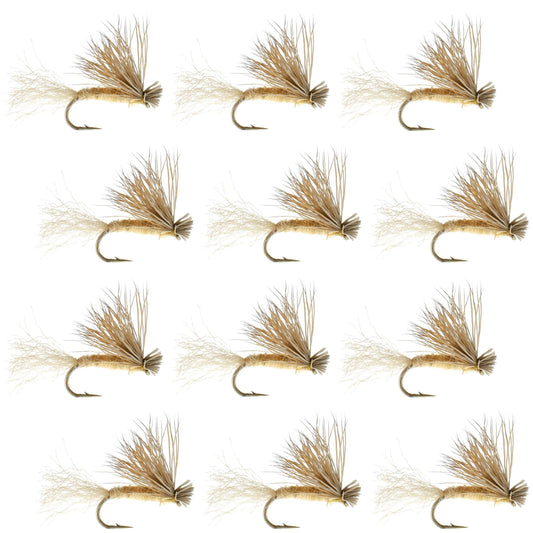 Barbless Tan X Caddis Emerging Caddis Adult Fly - 12 Flies Size 18