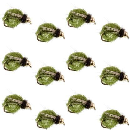 Bead Head LaFontaine Olive Deep Sparkle Caddis Pupa - 12Flies Size 16