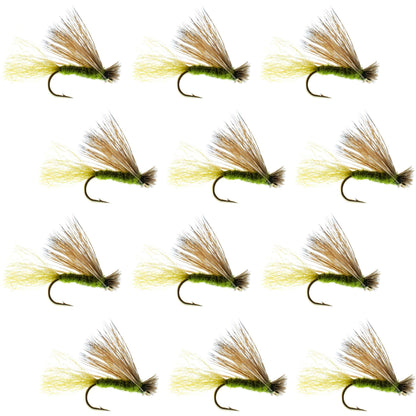 Barbless Olive X Caddis Emerging Caddis Adult Fly - 12 Flies Size 16