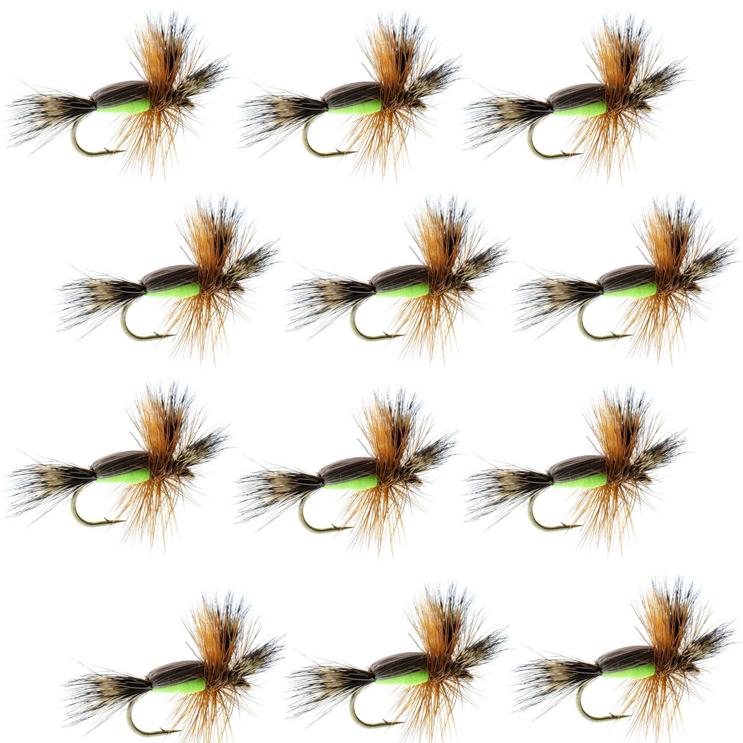 Barbless Chartreuse Humpy Hair Wing Dry Fly - 1 Dozen Flies Size 12