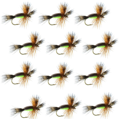 Barbless Chartreuse Humpy Hair Wing Dry Fly - 1 Dozen Flies Size 12