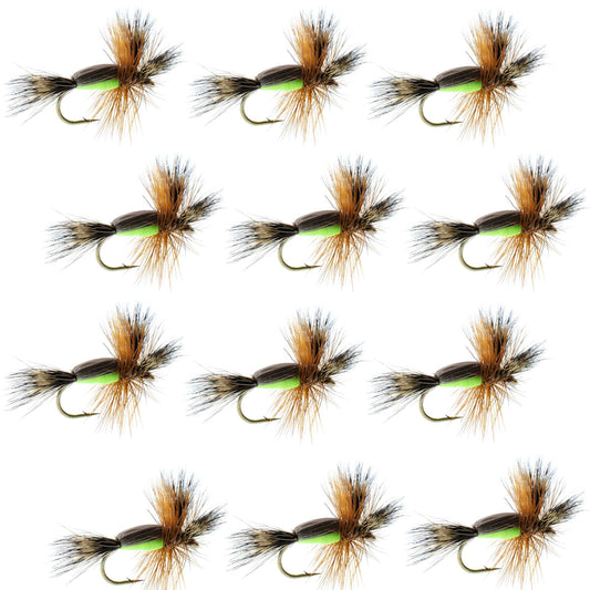 Barbless Chartreuse Humpy Hair Wing Dry Fly - 1 Dozen Flies Size 12