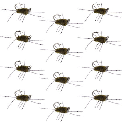 Barbless Pats Rubber Legs Tungsten Jig Dark Olive Euro Nymph 12 Flies #6