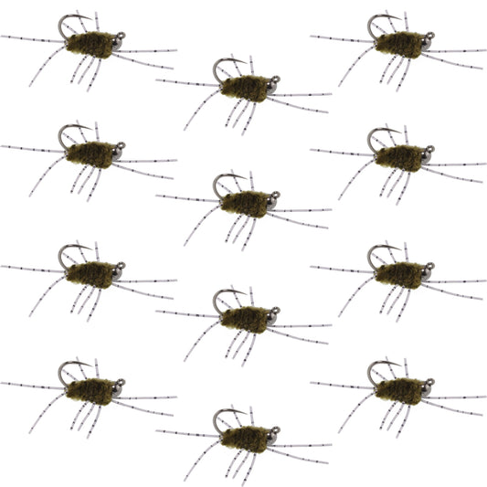 Barbless Pats Rubber Legs Tungsten Jig Dark Olive Euro Nymph 12 Flies #6