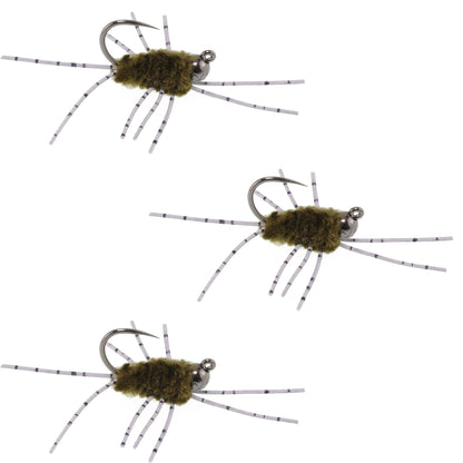 3 Pack Pat's Rubber Legs Tungsten Jigged Dark Olive Euro Nymph Size 6