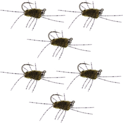 Barbless Pat's Rubber Legs Tungsten Jig Dark Olive Euro Nymph 6 Flies #6