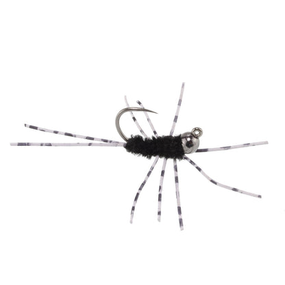 Barbless Pat's Rubber Legs Tungsten Bead Jig Black Euro Nymph 6 Flies #6