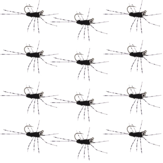 Barbless Pats Rubber Legs Tungsten Jig Black Euro Nymph 12 Flies #6