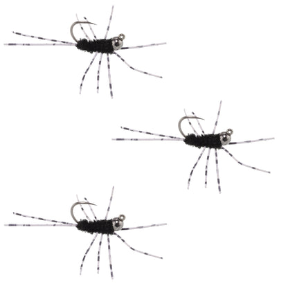 3 Pack Pat's Rubber Legs Tungsten Jigged Black Euro Nymph Size 6
