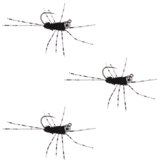 3 Pack Pat's Rubber Legs Tungsten Jigged Black Euro Nymph Size 6