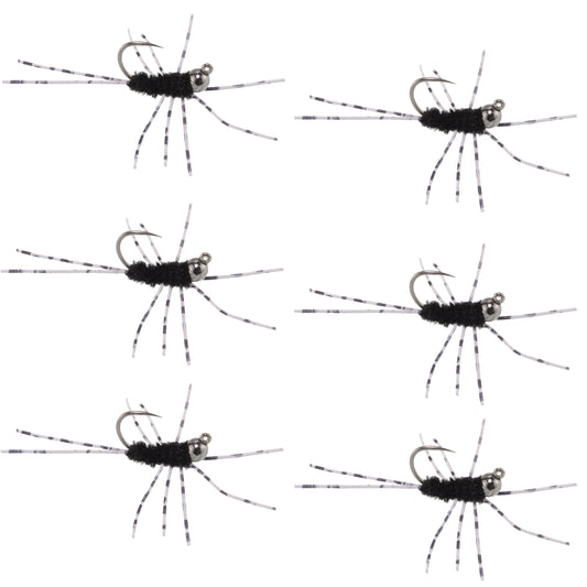 Barbless Pat's Rubber Legs Tungsten Bead Jig Black Euro Nymph 6 Flies #6