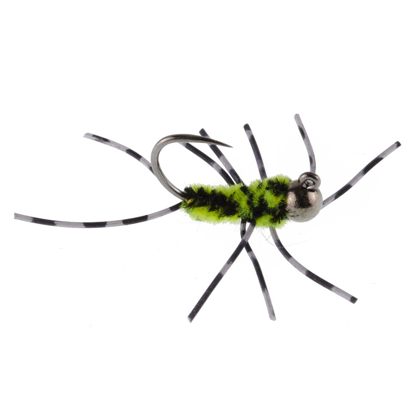 Pat's Rubber Legs Tungsten Jig Black/Chartreuse Euro Nymph 12 Flies Size 6