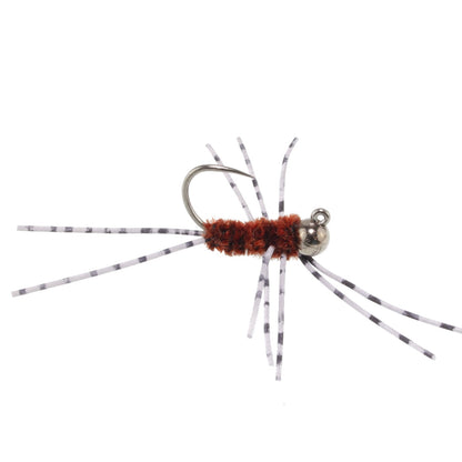 Barbless Pats Rubber Legs Tungsten Jig Brown Euro Nymph 12 Flies #6