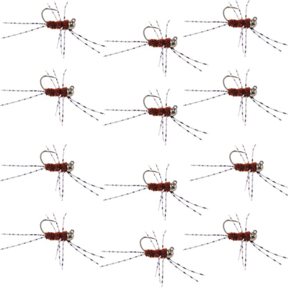 Barbless Pats Rubber Legs Tungsten Jig Brown Euro Nymph 12 Flies #6