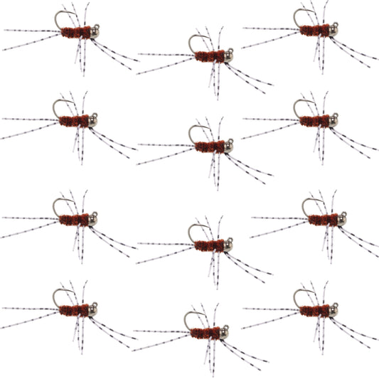 Barbless Pats Rubber Legs Tungsten Jig Brown Euro Nymph 12 Flies #6