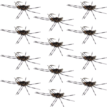 Barbless Pats Rubber Legs Tungsten Coffee/Black Euro Nymph 12 Flies #6