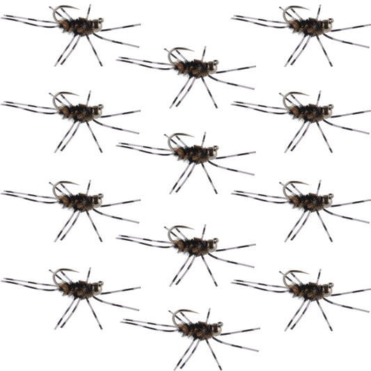 Barbless Pats Rubber Legs Tungsten Coffee/Black Euro Nymph 12 Flies #6