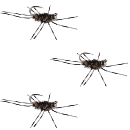 3 Pack Pat's Rubber Legs Tungsten Jigged Black/Coffee Euro Nymph Size 6
