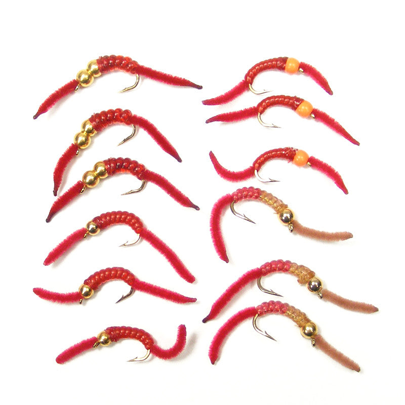 San Juan Worm Power Bead Assortment 12 Flies Size 12