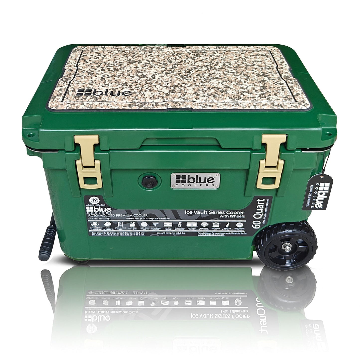 60-Quart Ice Vault Cooler – Limited Edition Green w/ Camo Topper