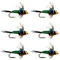 Bead Head Green Copper John Nymph Fly Fishing Flies - Set of 6 Flies Hook Size 14