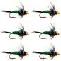 Bead Head Green Copper John Nymph Fly Fishing Flies - Set of 6 Flies Hook Size 16