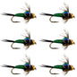 Bead Head Green Copper John Nymph Fly Fishing Flies - Set of 6 Flies Hook Size 12