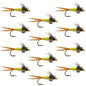 Bead Head Hot Yellow Copper John Nymph 1 Dozen Fly Fishing Flies - Hook Size 14