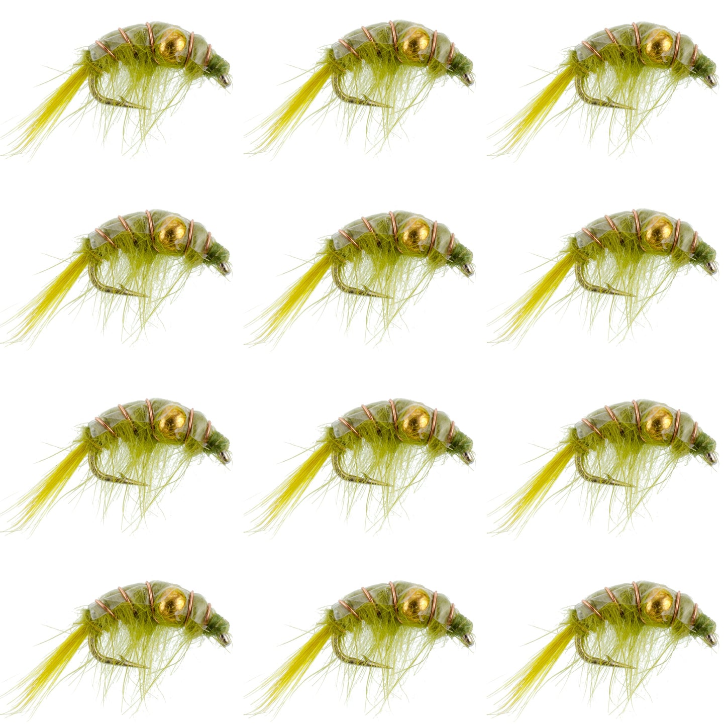 Olive Beaded Shrimp Scud Pattern - 1 Dozen Size 12 - Tailwater Lake Fly Fishing Nymph