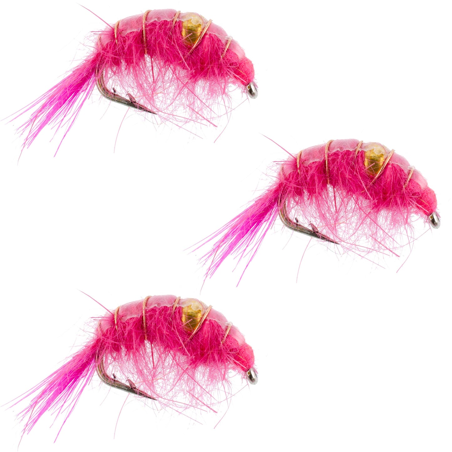 3 Pack Pink Beaded Shrimp Scud Pattern - Size 12 - Tailwater Lake Fly Fishing Nymph
