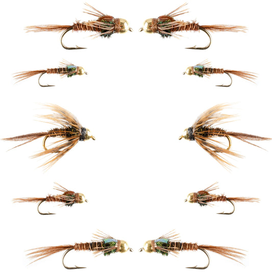 Basics Collection - Beaded Pheasant Tail Nymph Assortment - 10 Flies #14-18