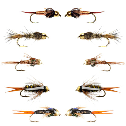 Basics Collection - Tungsten Bead Nymph Assortment - 10 Flies - Sizes 10-16