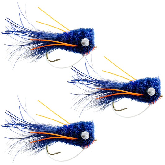 3 Pack Bass Popper Size 6 - Blue Orange Bass Bug With Weed Guard