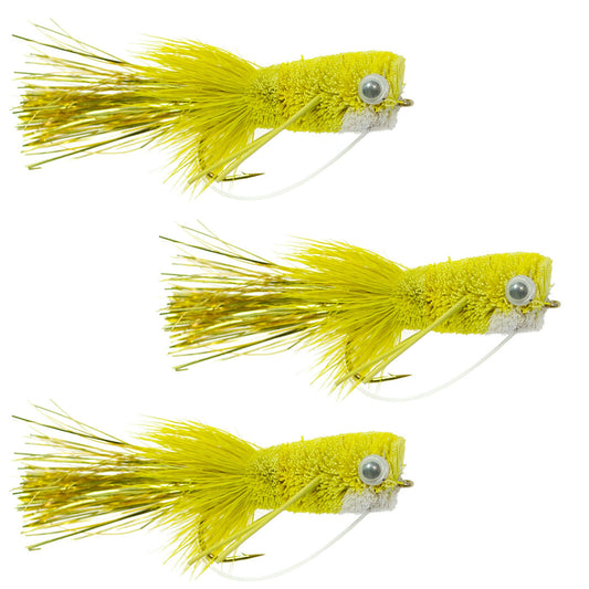 3 Pack Bass Popper Size 6 - Yellow Bass Bug With Weed Guard
