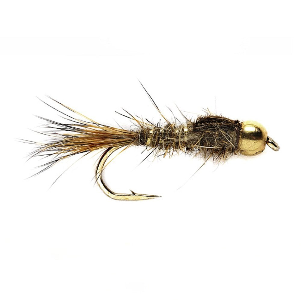 Tungsten Bead Head Gold Ribbed Hares Ear Nymph 1 Dozen Flies - Size 10