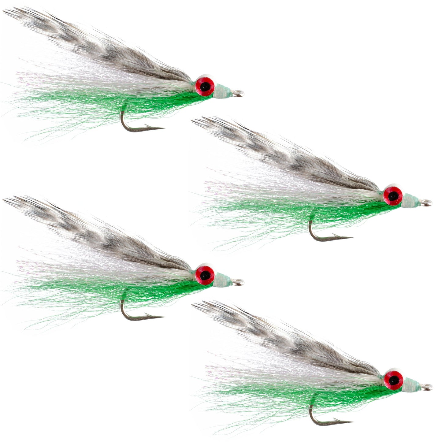 Clousers Deep Minnow Grizzly Green Streamer- 4 Saltwater Flies - Size 1/0
