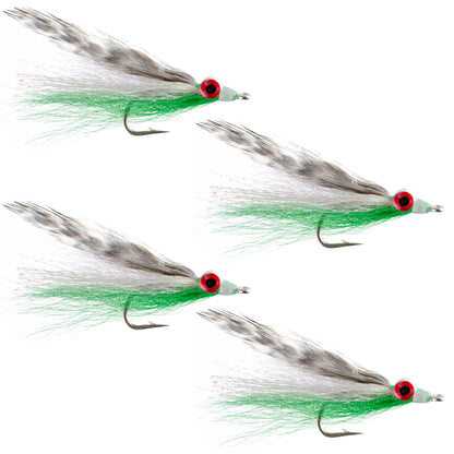 Clousers Deep Minnow Grizzly Green Streamer- 4 Saltwater Flies - Size 1/0