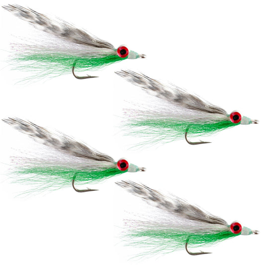 Clousers Deep Minnow Grizzly Green Streamer- 4 Saltwater Flies - Size 1/0