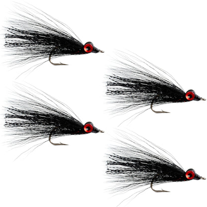 Clousers Deep Minnow Black Streamer- 4 Saltwater - Bass Flies - Size 1/0