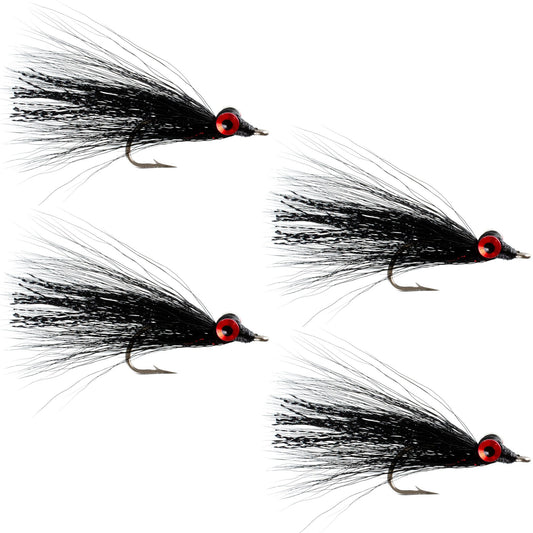 Clousers Deep Minnow Black Streamer- 4 Saltwater - Bass Flies - Size 1/0
